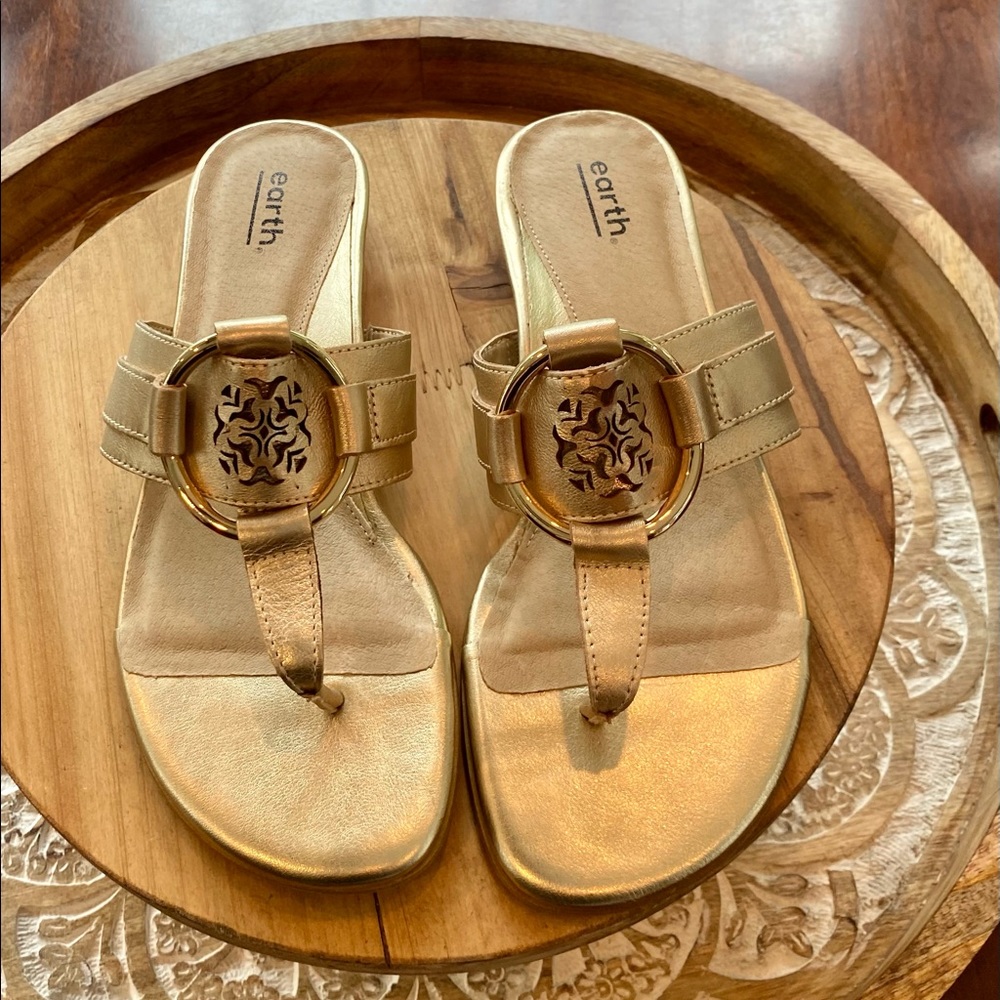 Earth NWT size 9 gold leather Thong Sandal